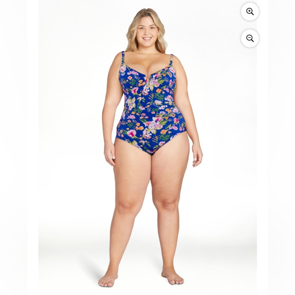 NWT Time and Tru Blue Tropical One Piece Swimsuit Plus Size 2X - Picture 3 of 7